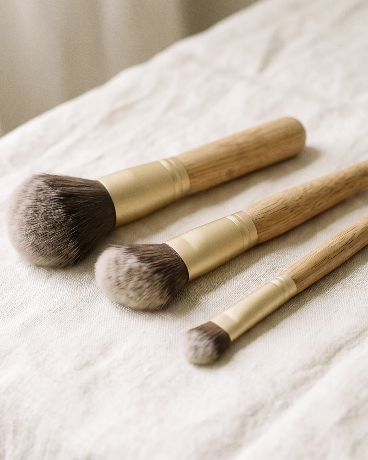 Make-up-Pinsel auf hellem Leinen